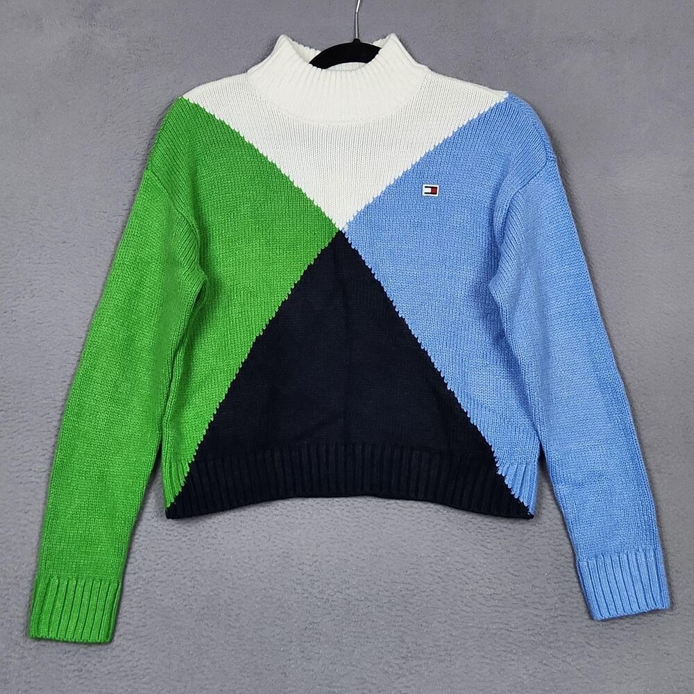 Tommy Hilfiger Sweater Womens XS Multicolor Acrylic Turtleneck Knit Colorblock
